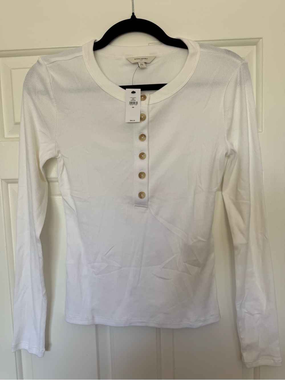 Banana Republic White Long-Sleeve Henley Top